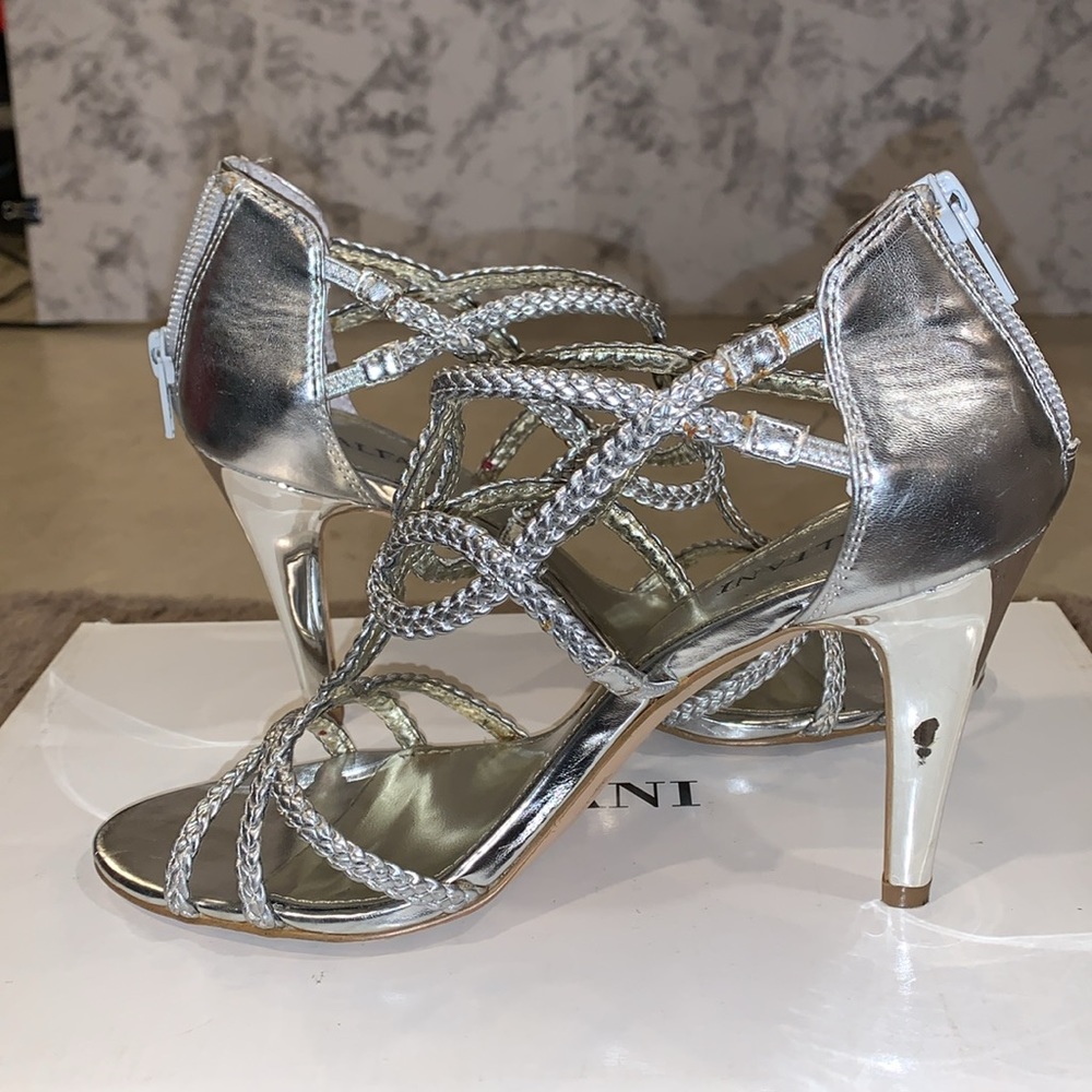 Alfani Womens 6.5 M Adenna Dress Sandals Silver Heels Shoes